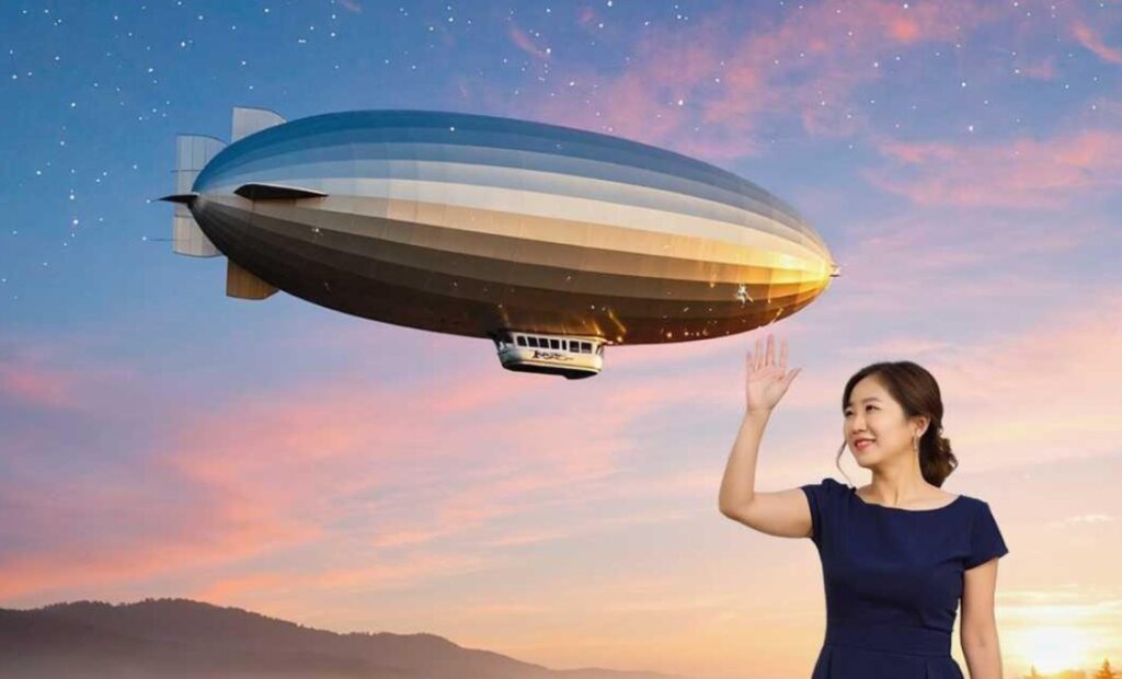 femme et ballon dirigeable