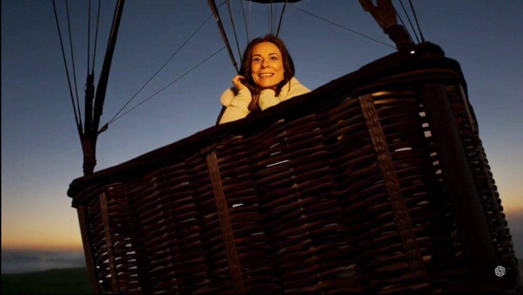 femme à bord d'un ballon dirigeable