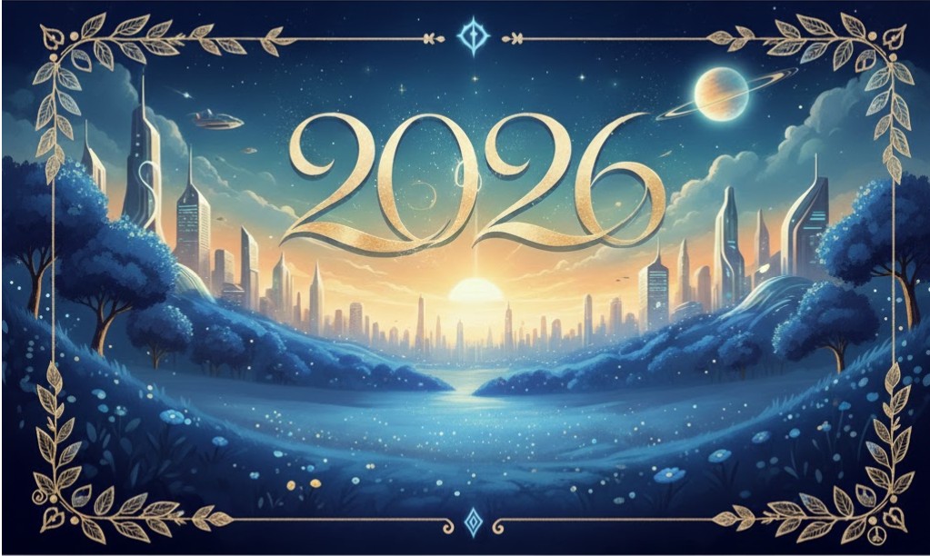 Design abstrait de carte de vœux en nuances de bleu foncé et motifs or scintillants