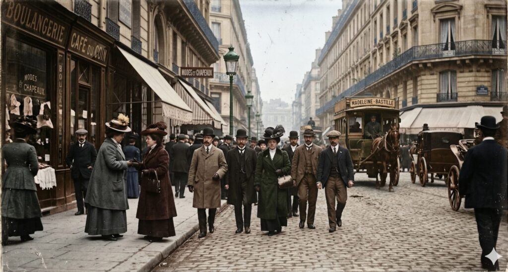 Photo de la ville de Paris au XXe siècle colorisée par l'outil IA Gemini