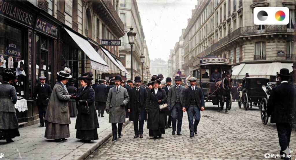 Photo de la ville de Paris au XXe siècle colorisée par l'outil Incolor