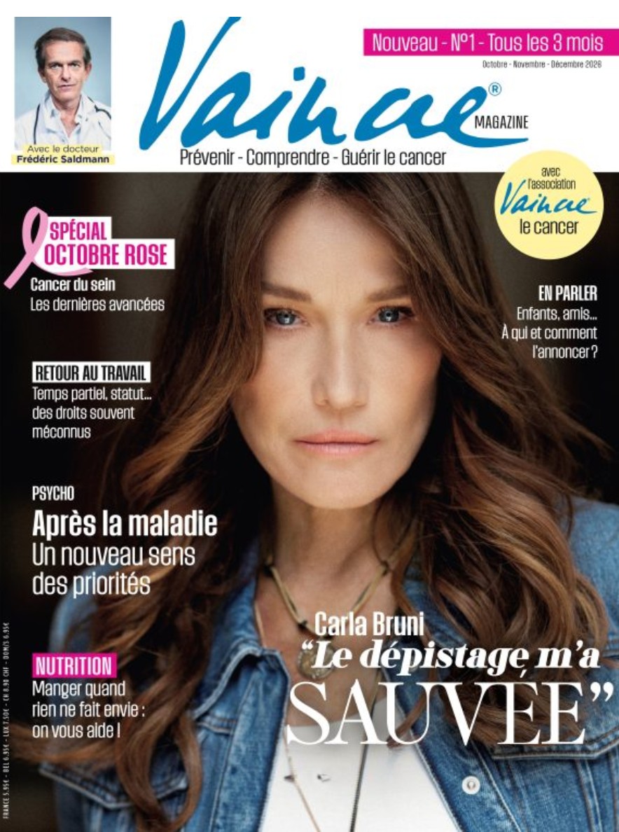 Couverture du magazine Vaincre consacré au cancer, avec un dossier spécial Octobre Rose sur le cancer du sein, la prévention et l’accompagnement.